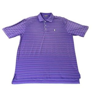 Peter Millar Polo Shirt Mens Large Purple Stripe Golf Performance Summer Comfort